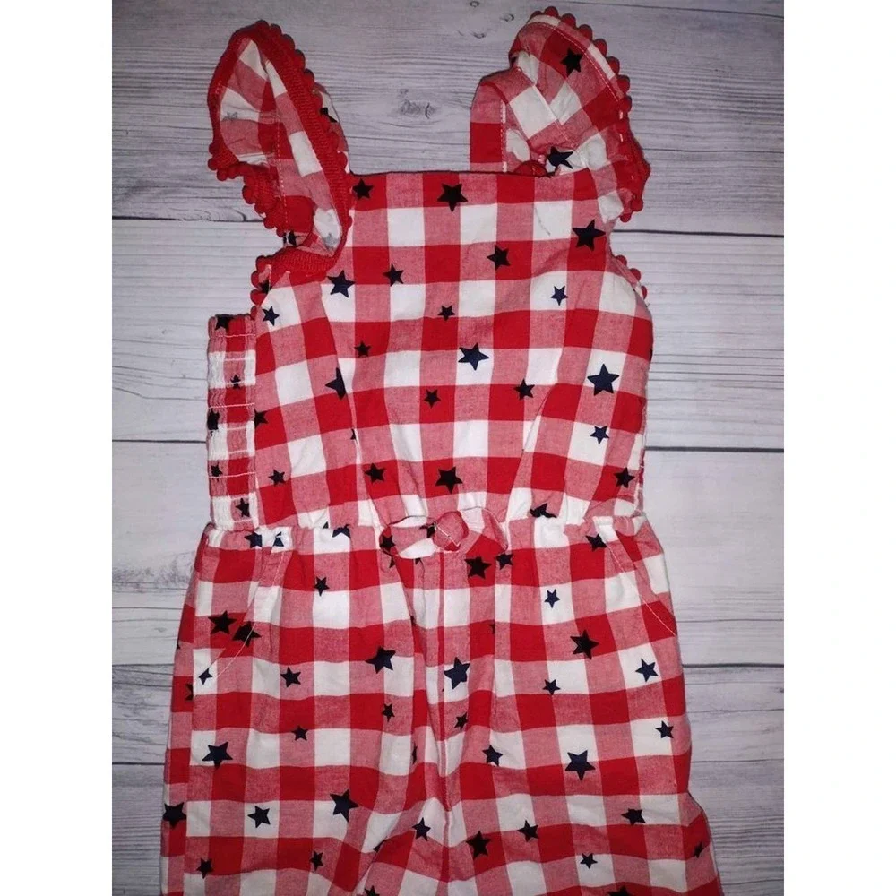 Cat Jack Kids Red White‎ Gingham Star Ruffle Romper Jumper 2T